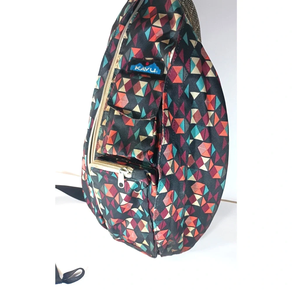 KAVU Jumble Dash Geometric Rope Sling Backpack Crossbody Cotton Canvas Retired